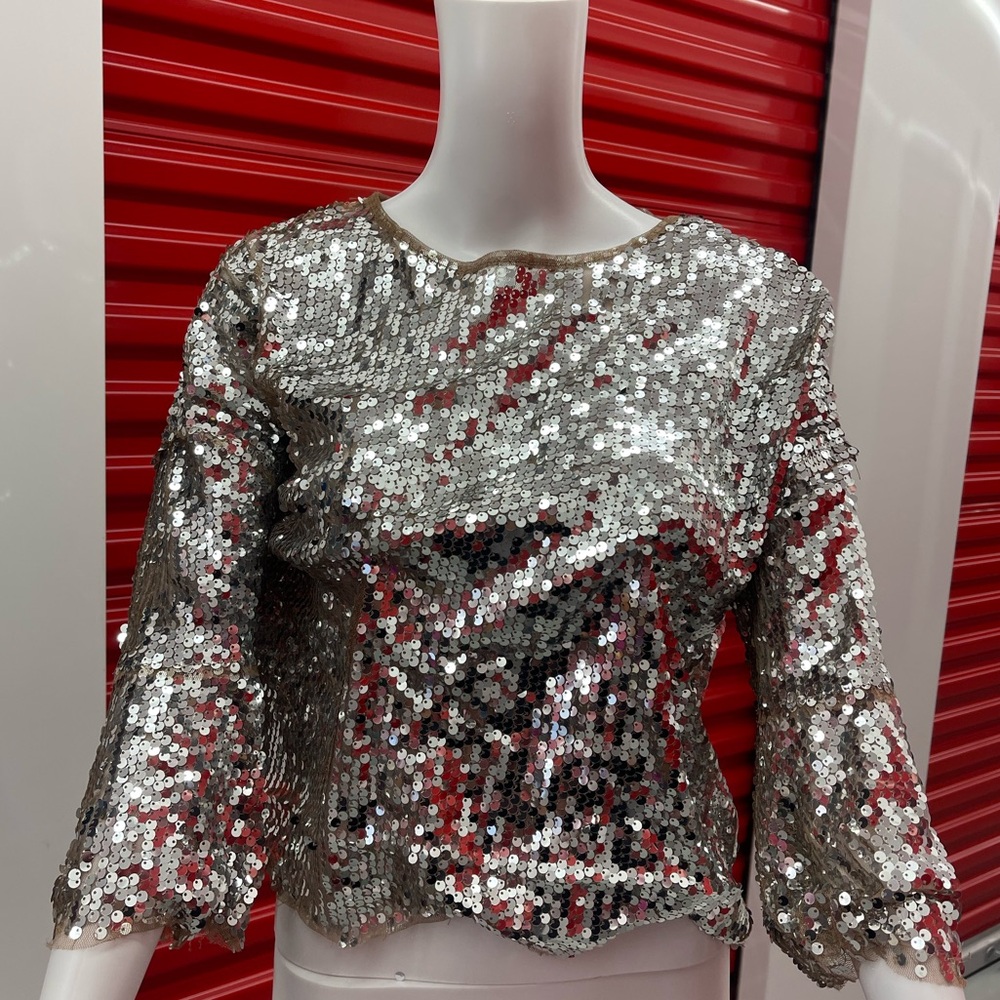 Zara Silver Sequin Blouse